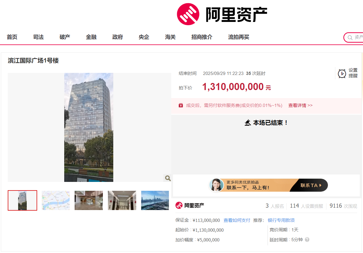 地产经纬丨阳光城上海总部大楼13.1亿元“五拍成交”,核心区“性价比”资产仍具吸引力